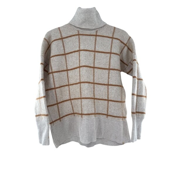 Madewell Womens Window pane Turtleneck Sweater XS Merino Wool Pearldale Beige - Picture 1 of 6
